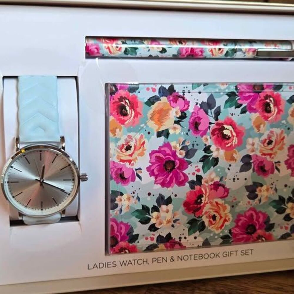 Ladies Watch Pen & Notebook Gift Set Floral Journal Wrist Watch Office Gift New
